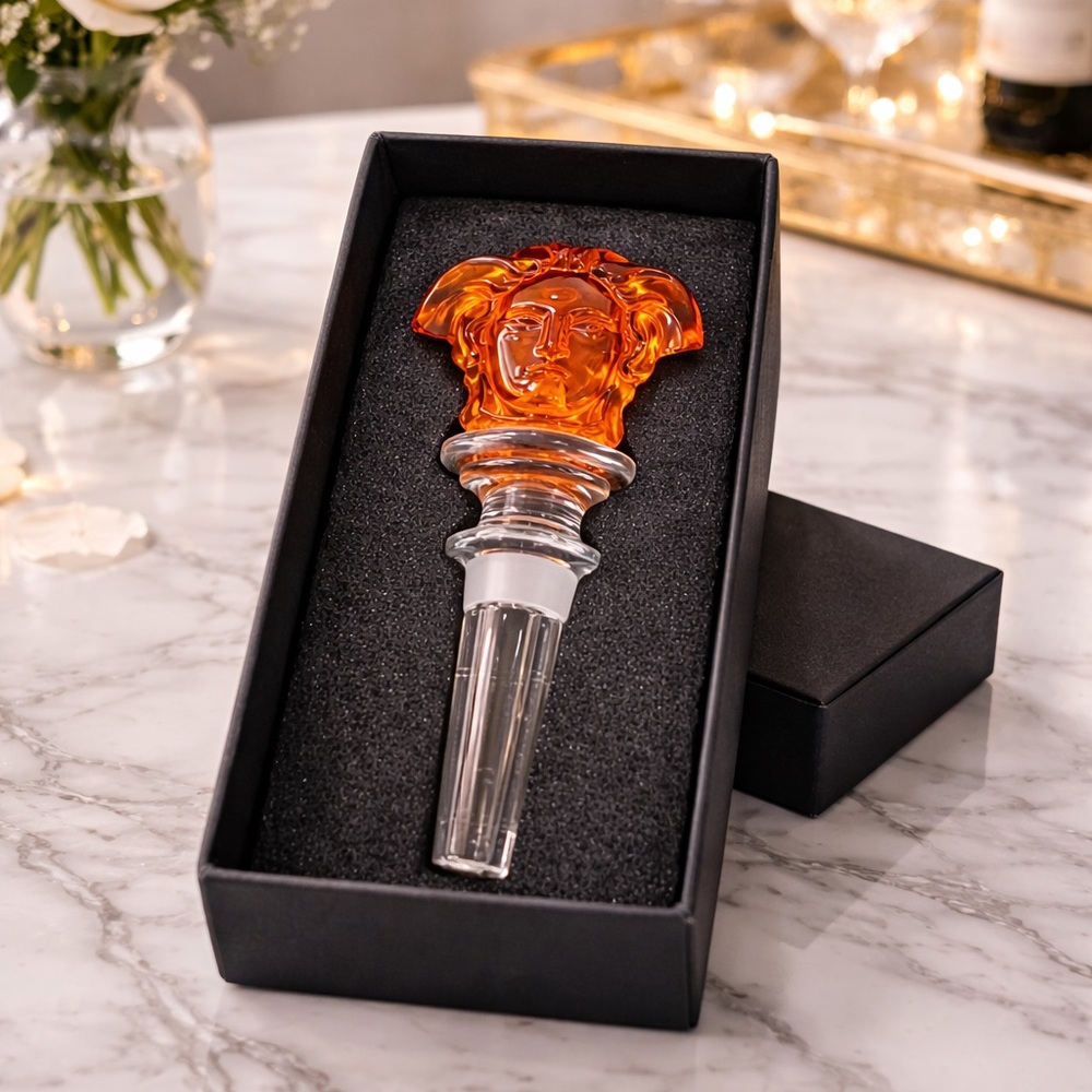 Versace Rosenthal Medusa Orange Crystal Wine Bottle Stopper